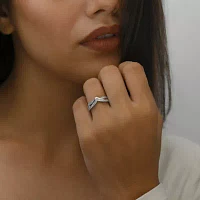 Womens 1/2 CT. T.W. Natural White Diamond 10K Gold Chevron Wedding Band