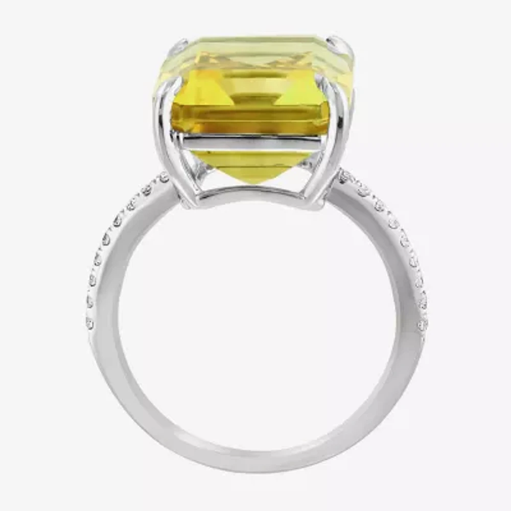 Effy  Womens Genuine Yellow Quartz Sterling Silver Side Stone Cocktail Ring