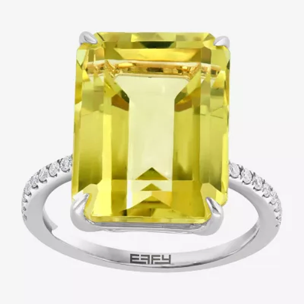 Effy  Womens Genuine Yellow Quartz Sterling Silver Side Stone Cocktail Ring