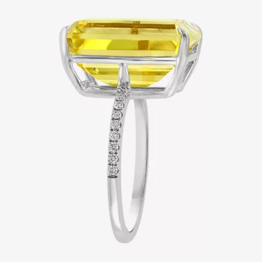 Effy  Womens Genuine Yellow Quartz Sterling Silver Side Stone Cocktail Ring