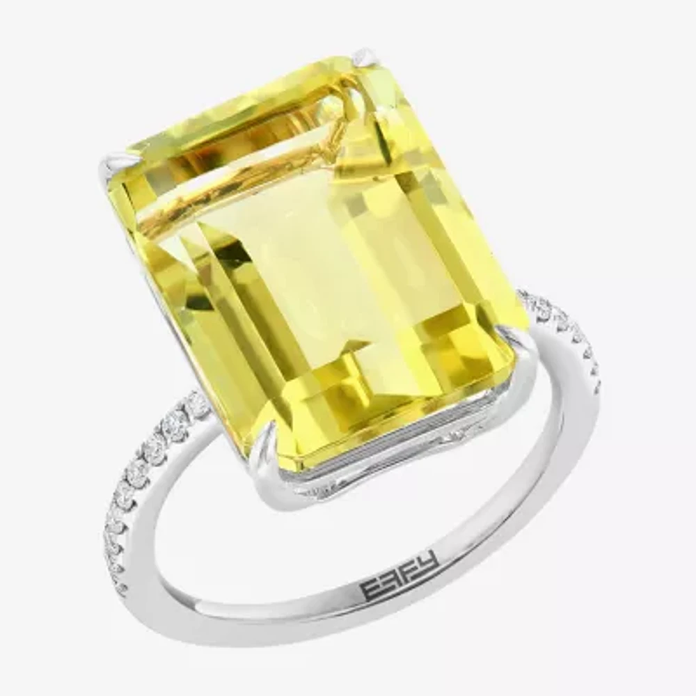 Effy  Womens Genuine Yellow Quartz Sterling Silver Side Stone Cocktail Ring