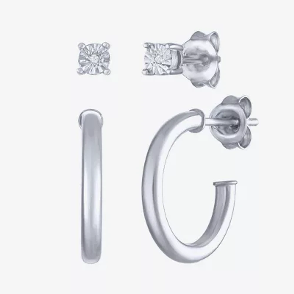 Yes, Please! (G-H / I1-I2) Diamond Accent Lab Grown White Diamond Sterling Silver Round 2 Pair Earring Set