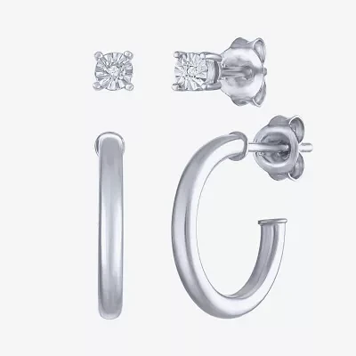 Yes, Please! (G-H / I1-I2) Diamond Accent Lab Grown White Diamond Sterling Silver Round 2 Pair Earring Set
