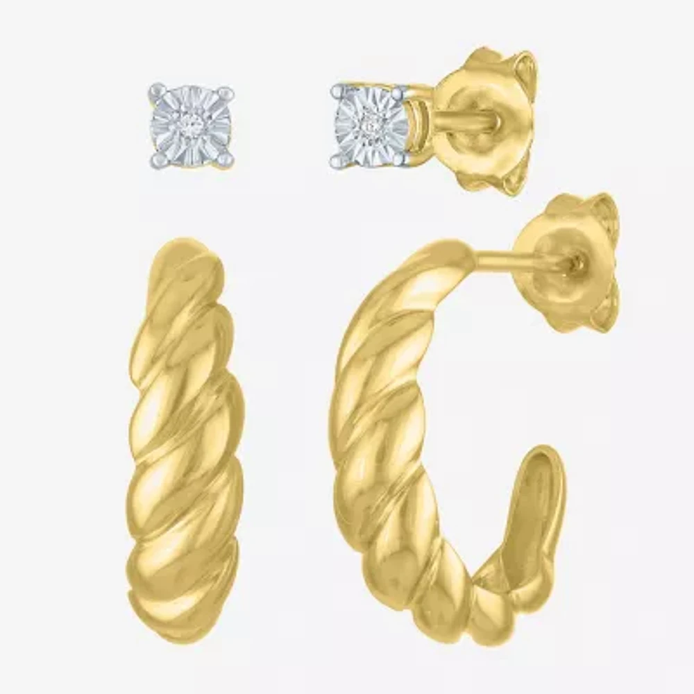 Yes, Please! (G-H / I1-I2) Diamond Accent Lab Grown White Diamond 14K Gold Over Silver Round 2 Pair Earring Set