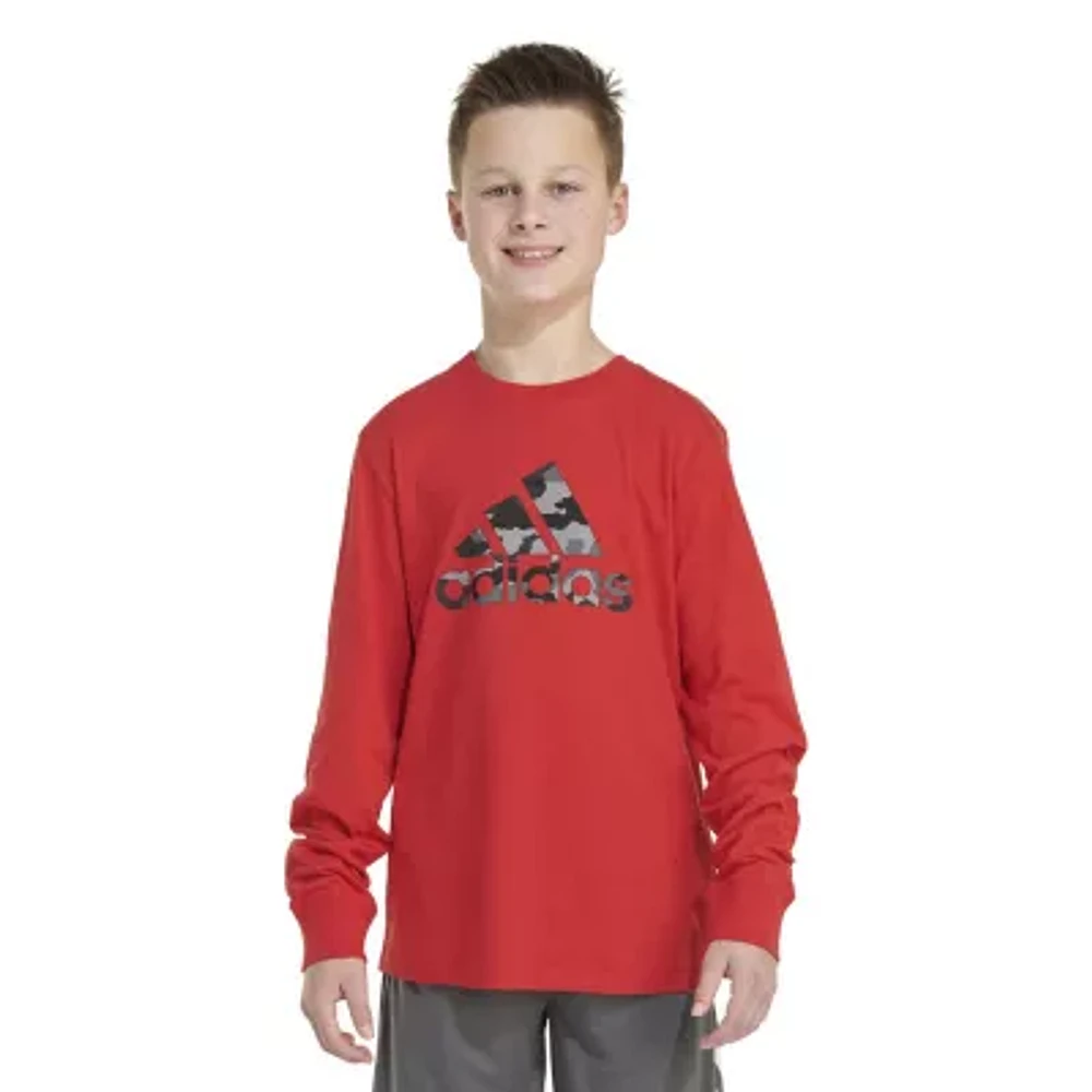 adidas Little Boys Round Neck Long Sleeve Graphic T-Shirt