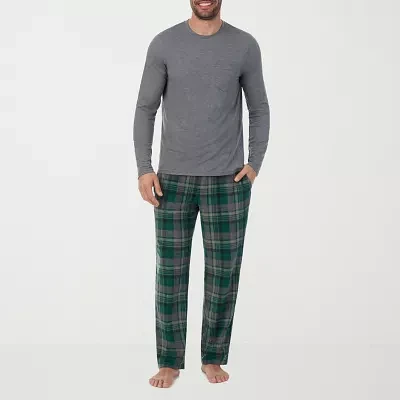 Cuddl Duds Mens Fleece Crew Neck Long Sleeve 2-pc. Pant Pajama Set