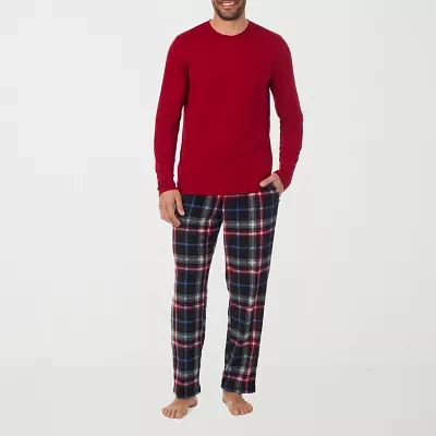 Cuddl Duds Mens Fleece Crew Neck Long Sleeve 2-pc. Pant Pajama Set