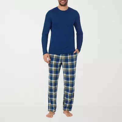 Cuddl Duds Mens Fleece Crew Neck Long Sleeve 2-pc. Pant Pajama Set