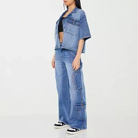 Forever 21 Juniors Utility Cargo Denim Womens High Rise Baggy Fit Jean