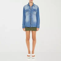 Forever 21 Juniors Denim Womens Long Sleeve Oversized Button-Down Shirt