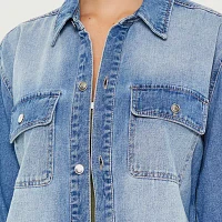 Forever 21 Juniors Denim Womens Long Sleeve Oversized Button-Down Shirt