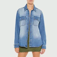 Forever 21 Juniors Denim Womens Long Sleeve Oversized Button-Down Shirt