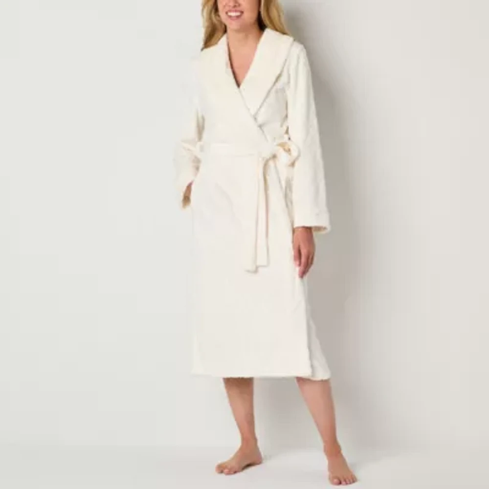 Liz Claiborne Womens Fleece Long Sleeve Long Length Robe