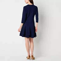 Danny & Nicole Womens 3/4 Sleeve Fit + Flare Dress