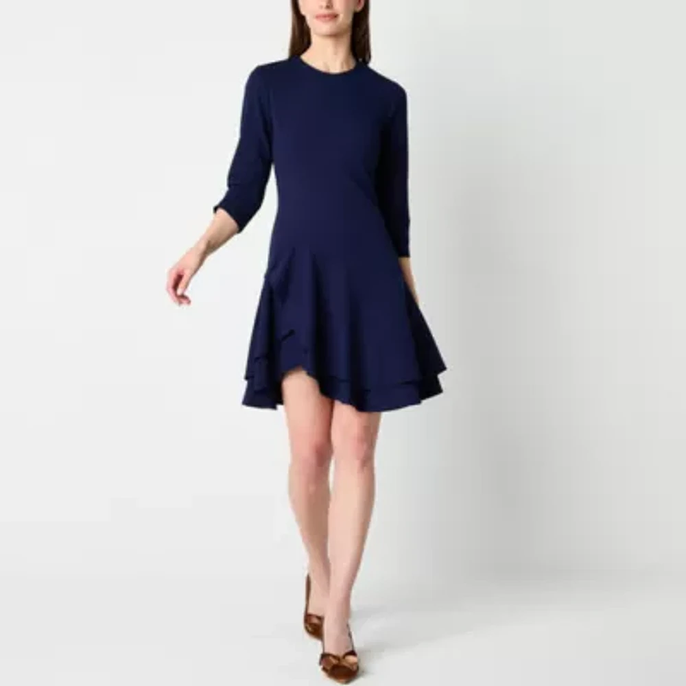 Danny & Nicole Womens 3/4 Sleeve Fit + Flare Dress