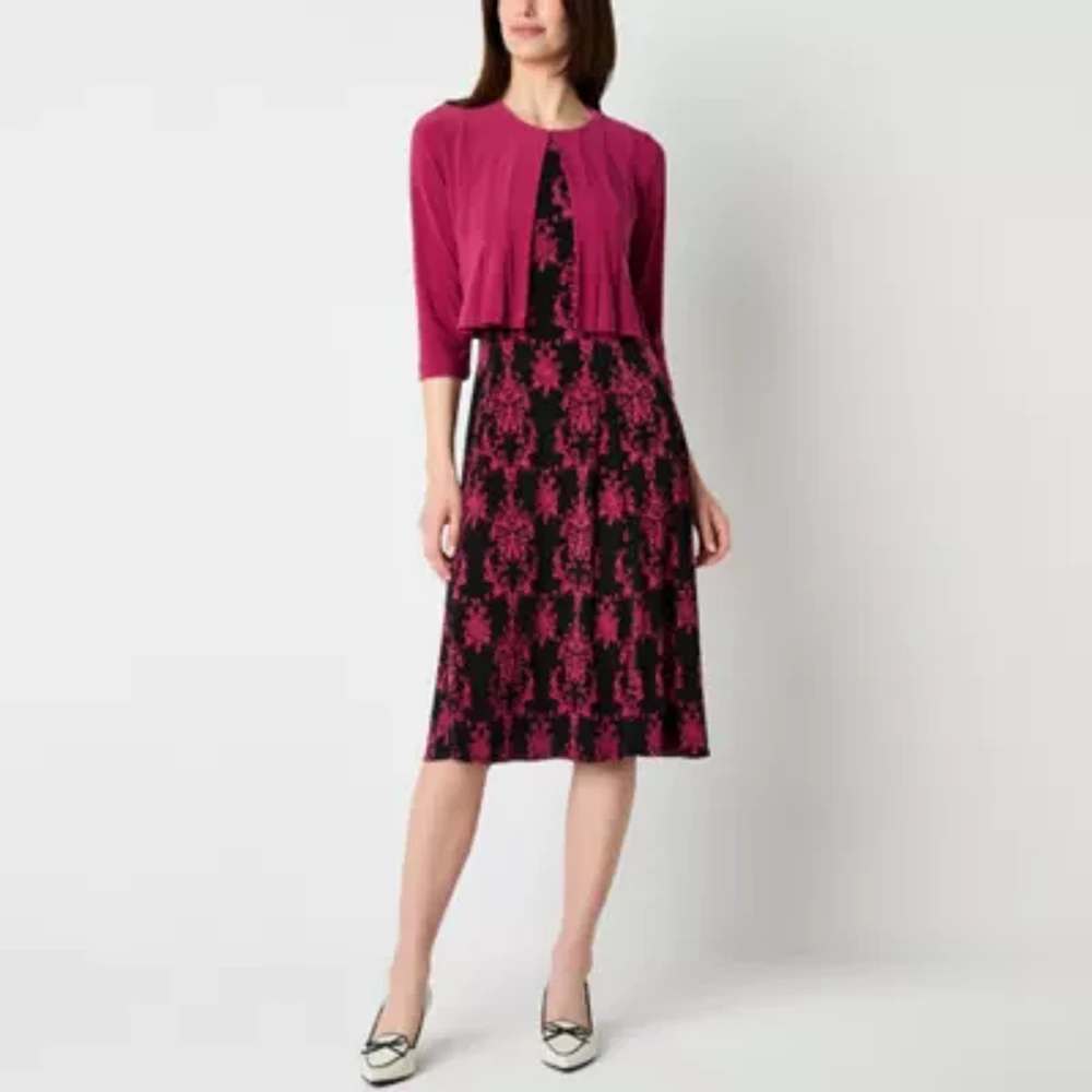 Danny & Nicole Womens Damask Midi Jacket Dress Petite