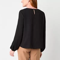 Black Label by Evan-Picone Womens Crew Neck Long Sleeve Blouse