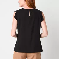 Black Label by Evan-Picone Womens Crew Neck Sleeveless Blouse