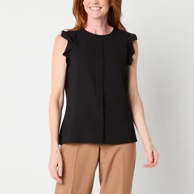 Black Label by Evan-Picone Womens Crew Neck Sleeveless Blouse