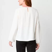 Black Label by Evan-Picone Womens Crew Neck Long Sleeve Blouse