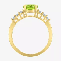 Womens Diamond Accent Genuine Green Peridot 10K Gold Delicate Side Stone Cocktail Ring