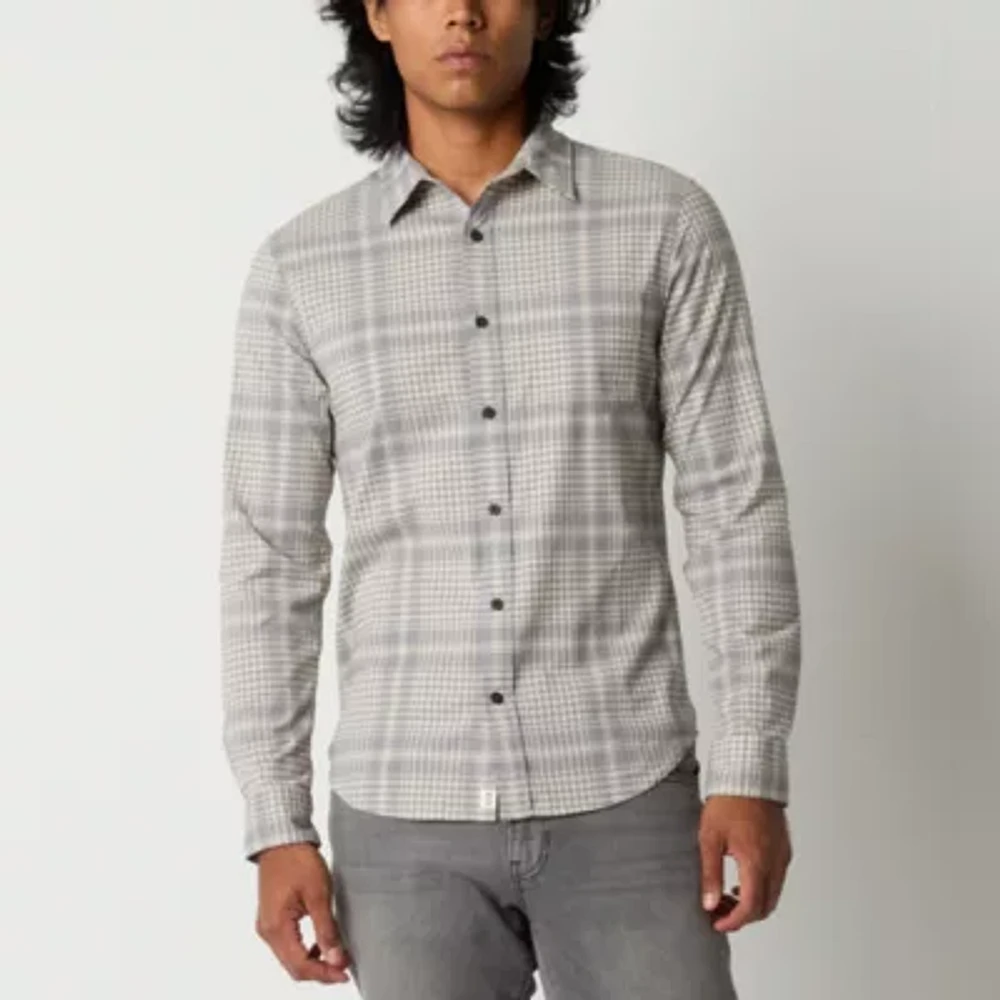 mutual weave Mens Regular Fit Long Sleeve Plaid Button-Down Shirt