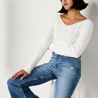 Forever 21 Juniors Womens V Neck Long Sleeve Pullover Sweater