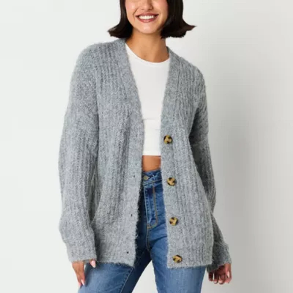 Arizona Juniors Womens V Neck Long Sleeve Button Cardigan