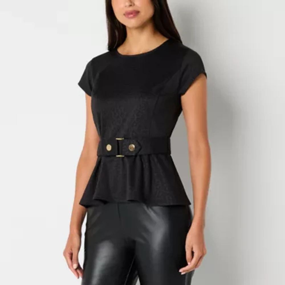 Bold Elements Womens Crew Neck Short Sleeve Peplum Top