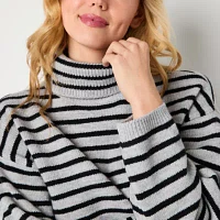 a.n.a Womens Turtleneck Long Sleeve Striped Pullover Sweater