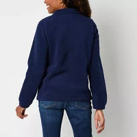 St. John's Bay Womens Mock Neck Long Sleeve Quarter Zio Sherpa Pullover