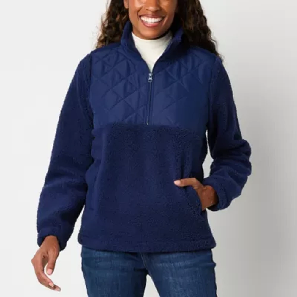 St. John's Bay Womens Mock Neck Long Sleeve Quarter Zio Sherpa Pullover