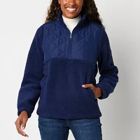 St. John's Bay Womens Mock Neck Long Sleeve Quarter Zio Sherpa Pullover