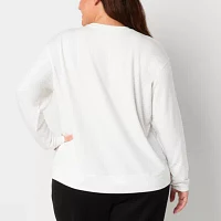 Xersion Womens Soft French Terry Crew Neck Long Sleeve Sweatshirt Plus