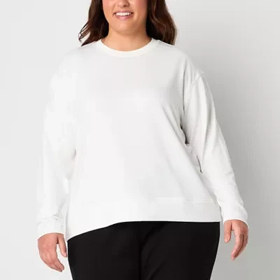 Xersion Womens Soft French Terry Crew Neck Long Sleeve Sweatshirt Plus