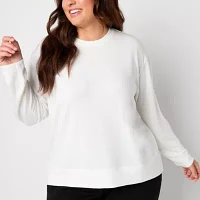 Xersion Womens Soft French Terry Crew Neck Long Sleeve Sweatshirt Plus