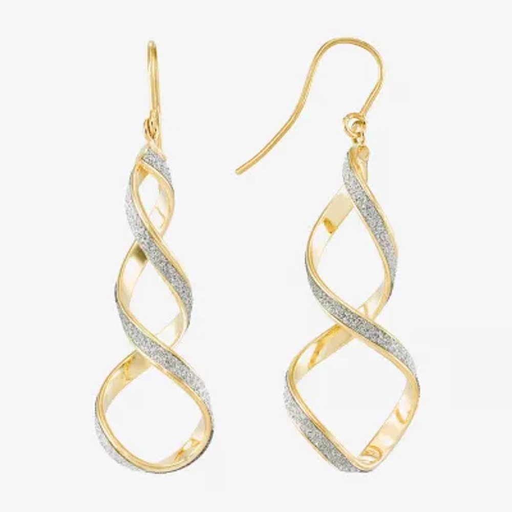 14K Yellow Gold Twisted Glitter Drop Earrings
