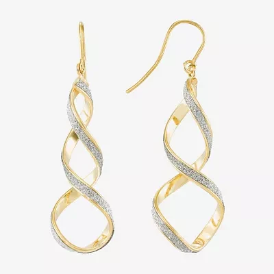 14K Yellow Gold Twisted Glitter Drop Earrings