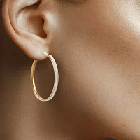 14K Yellow Gold Oval Glitter 36mm Hoop Earrings