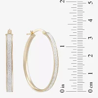 14K Yellow Gold Oval Glitter 36mm Hoop Earrings