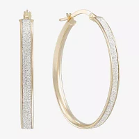 14K Yellow Gold Oval Glitter 36mm Hoop Earrings