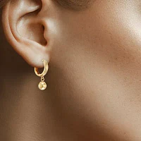 14K Yellow Gold 22.4mm Hinged Hoop w/Ball Drop Earrings