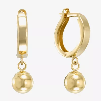 14K Yellow Gold 22.4mm Hinged Hoop w/Ball Drop Earrings
