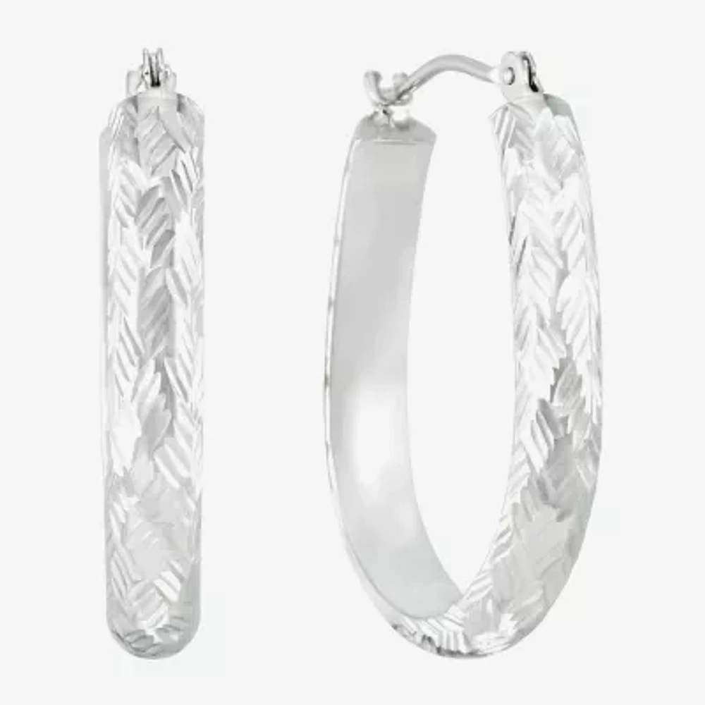 Diamond-Cut 14K White Gold 24mm Pear-Shaped Hoop Earrings