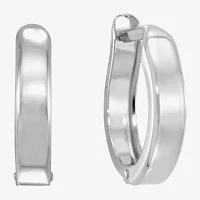 14K White Gold 12.35mm Hinged Square-Edge Hoop Earrings