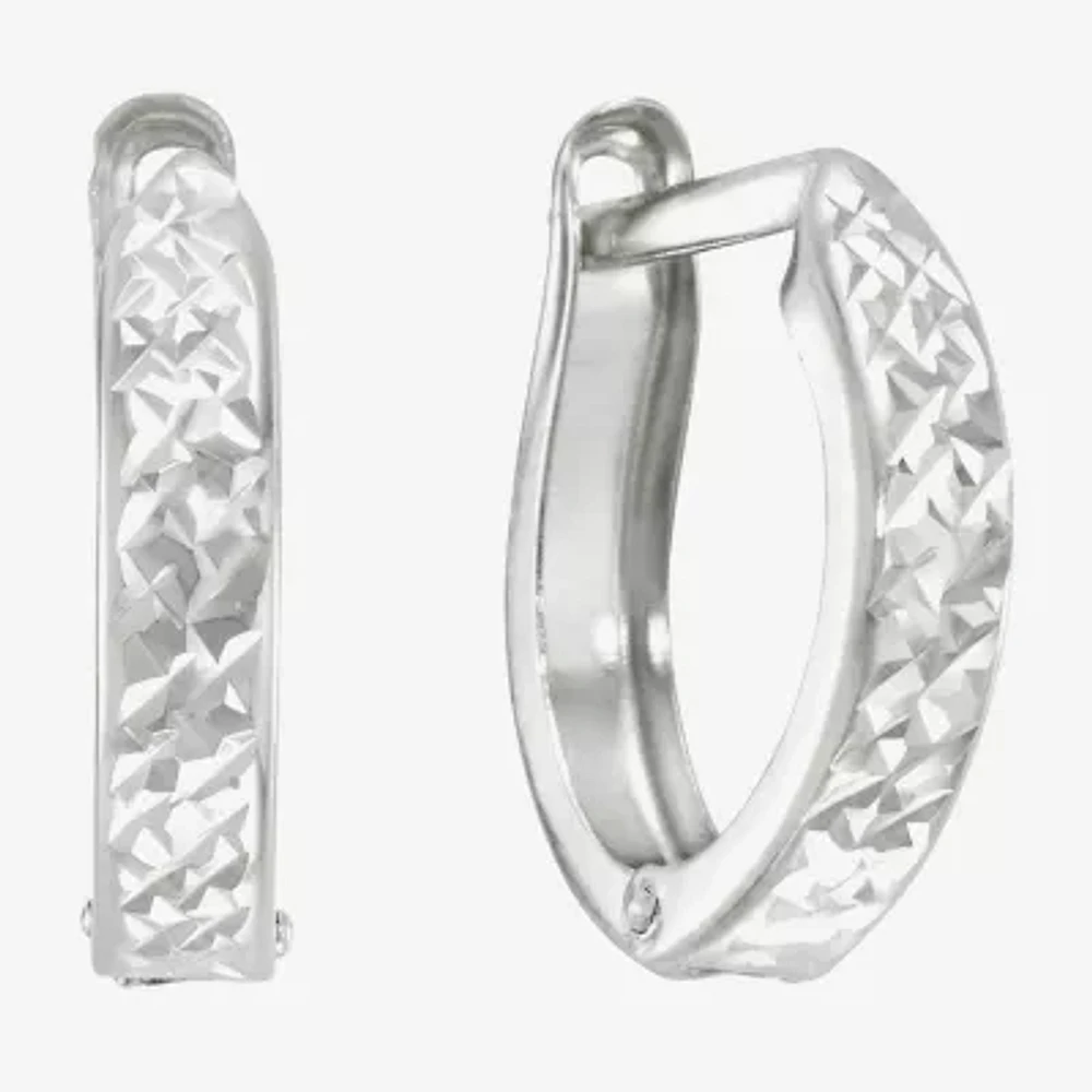 Diamond-Cut 14K White Gold Hinged Hoop Earrings