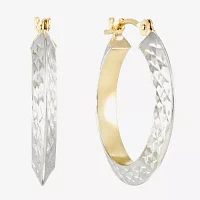 Two Tone 14K Gold Diamond-Cut Knife Edge Hoop Earrings