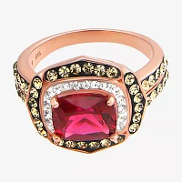 14K Rose Gold Over Silver Red Crystal Ring