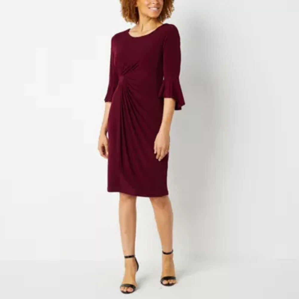 Connected Apparel 3/4 Bell Sleeve Sheath Dress