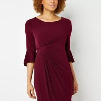 Connected Apparel 3/4 Bell Sleeve Sheath Dress